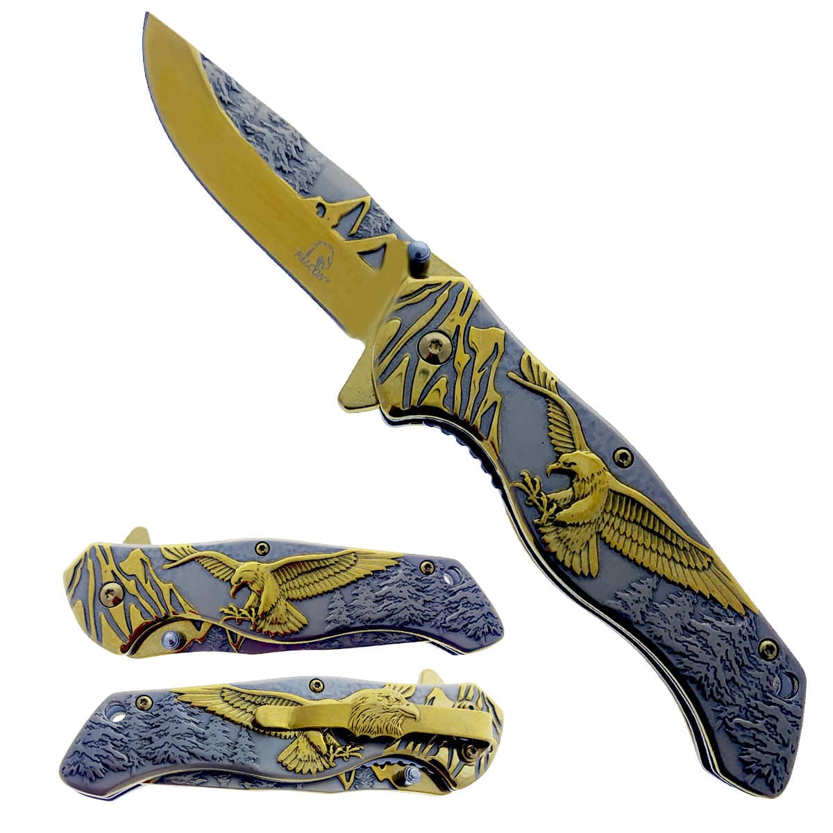 KS 3778-GD 4.75" Titanium Gold Eagle Mountain Range Assist-Open Pocket Knife