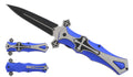 5 inch Blue Silver Cross Metal Handle Assist Open Pocket Knife Utility, Outdoor Camping Fishing