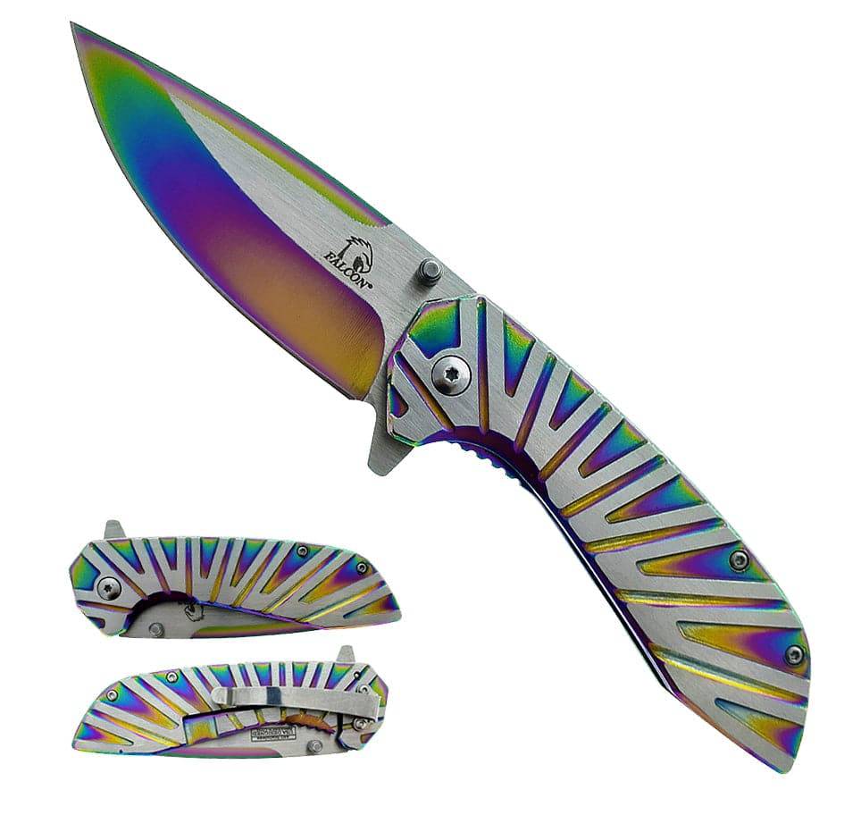 KS 5565-RB 4.75 inch Rainbow Heavy Duty Egyptian Wing Stainless Steel Folding Pocket Knife