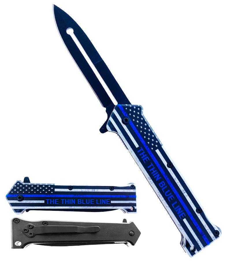 KS 1024-BL 4.5" Assist-Open Knife - Thin Blue Line Print Handle - Bladevip