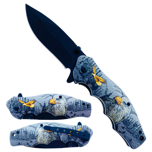 4.5" 3D Wildlife Snow Soaring Eagles Assist-Open Folding Knife - Bladevip