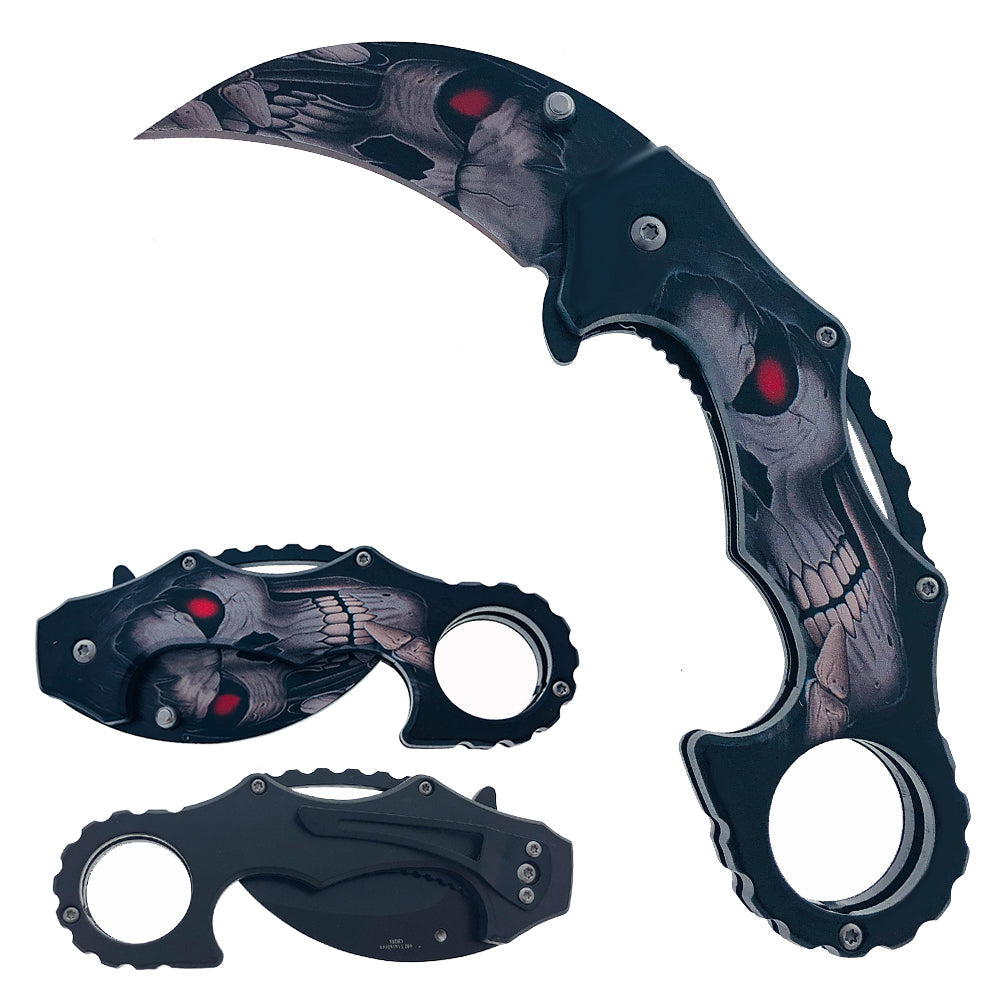 KS 1661-SK 5" Fantasy Grim Reaper Skull Handle Assist-Open Karambit Folding Knife - Bladevip