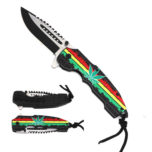 5" Marijuana Leaf Assist-Open Tactical Folding Knife with Paracord - Bladevip