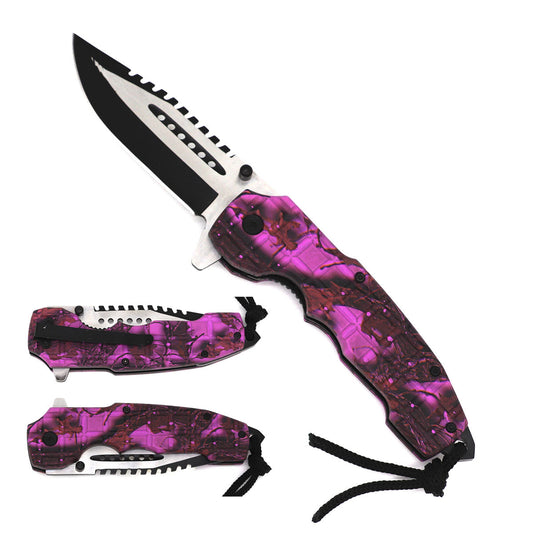 KS 1979-PC 5" Pink Woodland Camo Assist-Open Tactical Folding Knife with Paracord