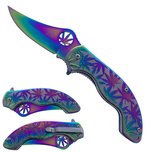 KS 3601-RB 4.25" Rainbow Stainless Steel Assist-Open Marijuana Folding Pocket Knife