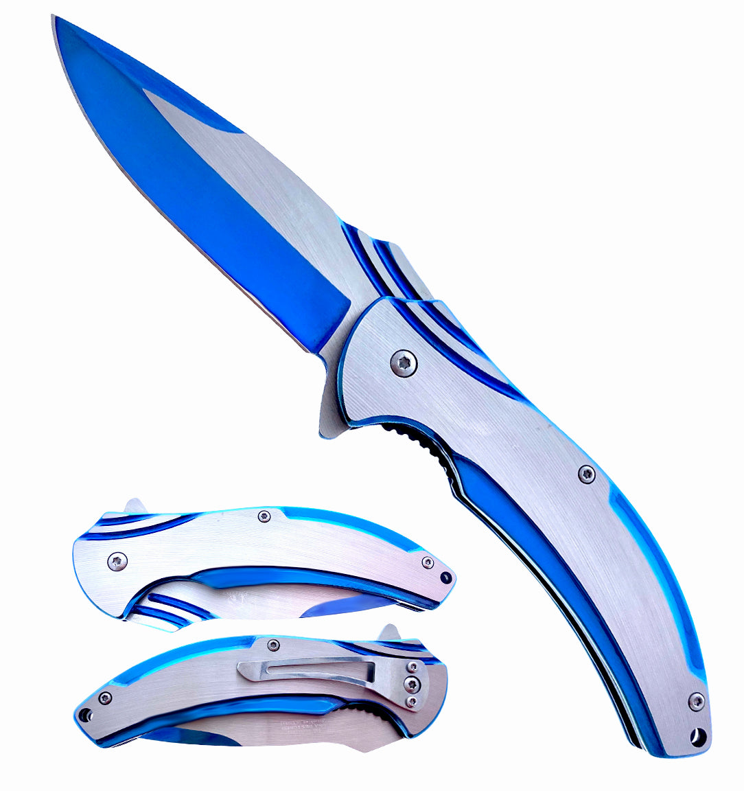 4.75" Titanium Blue & Silver Assist-Open Pocket Knife - Bladevip