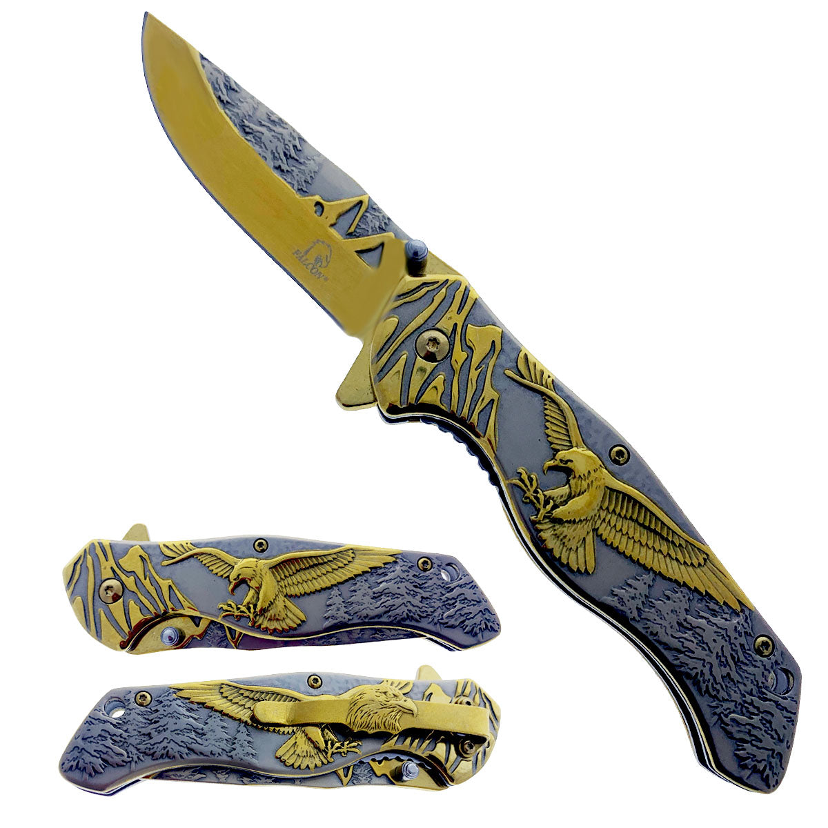 KS 3778-GD 4.75" Titanium Gold Eagle Mountain Range Assist-Open Pocket Knife - Bladevip