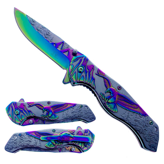 KS 3778-RB 4.75" Titanium Rainbow Eagle Mountain Range Assist-Open Pocket Knife