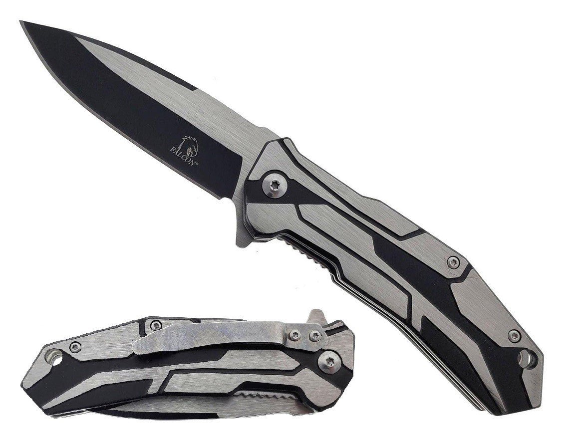 4.5" Black & Silver Rocket Metal Handle Assist-Open Pocket Knife
