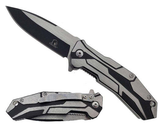 KS 3821-BK 4.5" Black & Silver Rocket Metal Handle Assist-Open Pocket Knife