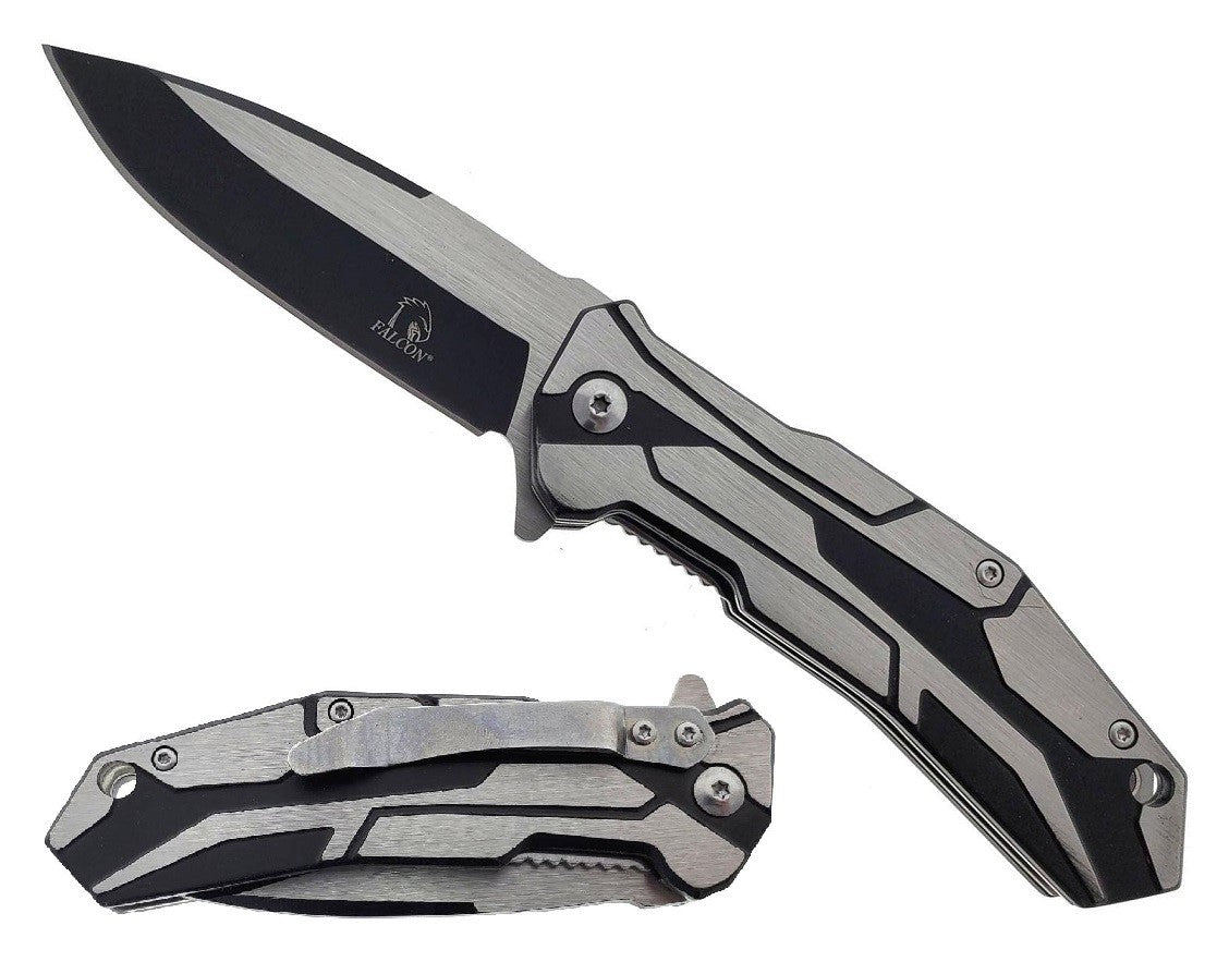 KS 3821-BK 4.5" Black & Silver Rocket Metal Handle Assist-Open Pocket Knife - Bladevip