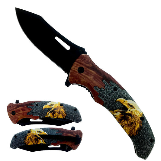 KS 6309-EG 4.5" Black Blade Eagle Handle Assist Open  Folding Knife