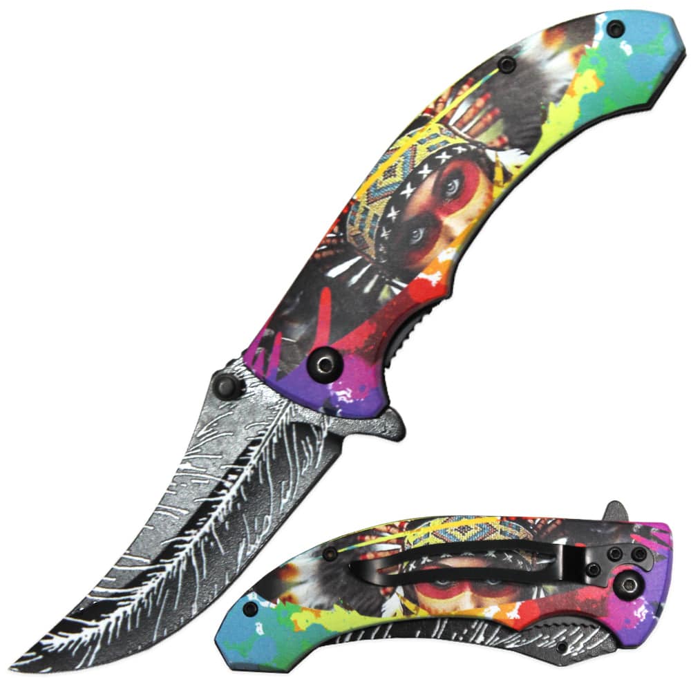 LB 3831-G 4.5" Eye-Catcher Assist Open Pocket Knife with Belt Clip