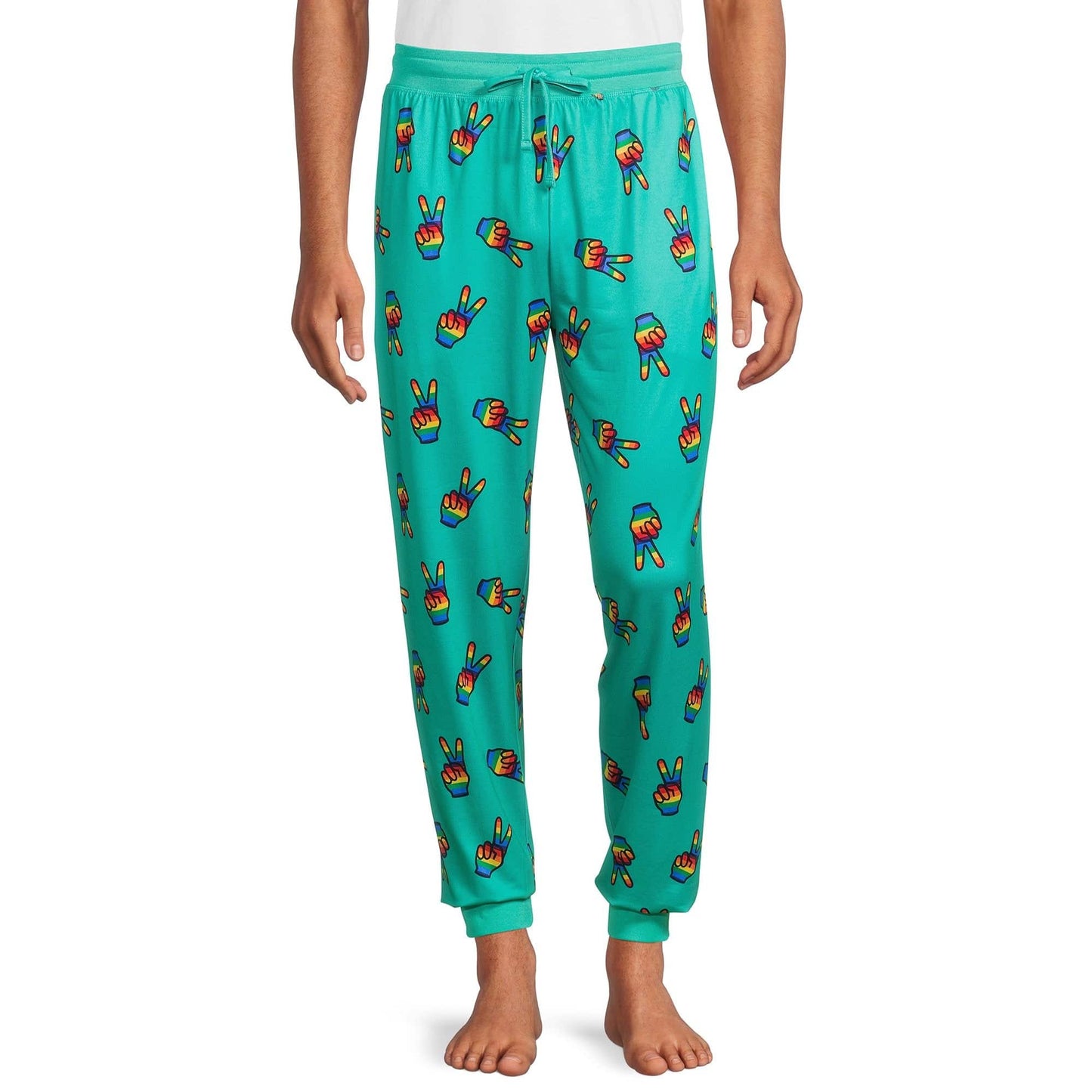 Pantalones de pijama unisex con estampado integral de la paz del orgullo turquesa