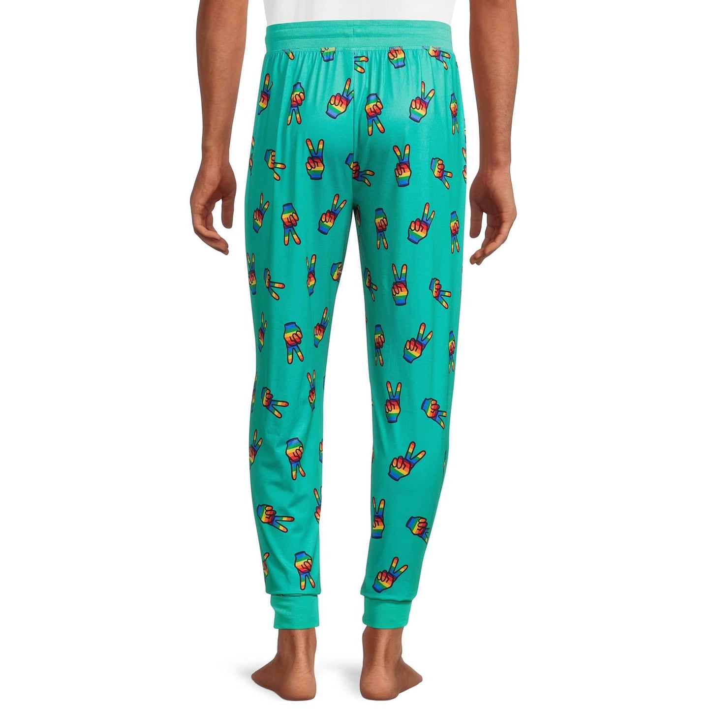 Pantalones de pijama unisex con estampado integral de la paz del orgullo turquesa