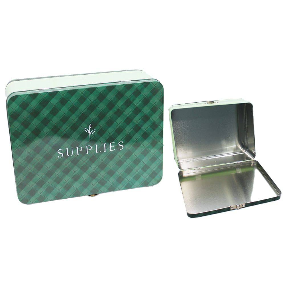 1canoe2 Freckled Hen Collection Green Checkered Supplies Tin Box Tote