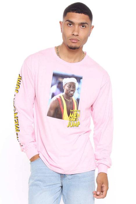 Camiseta blanca de manga larga Cant Jump para hombre, color rosa