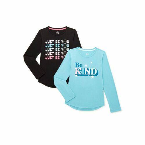 Wonder Nation Just Be You/Be Kind Camisetas gráficas de manga larga para niñas, paquete de 2