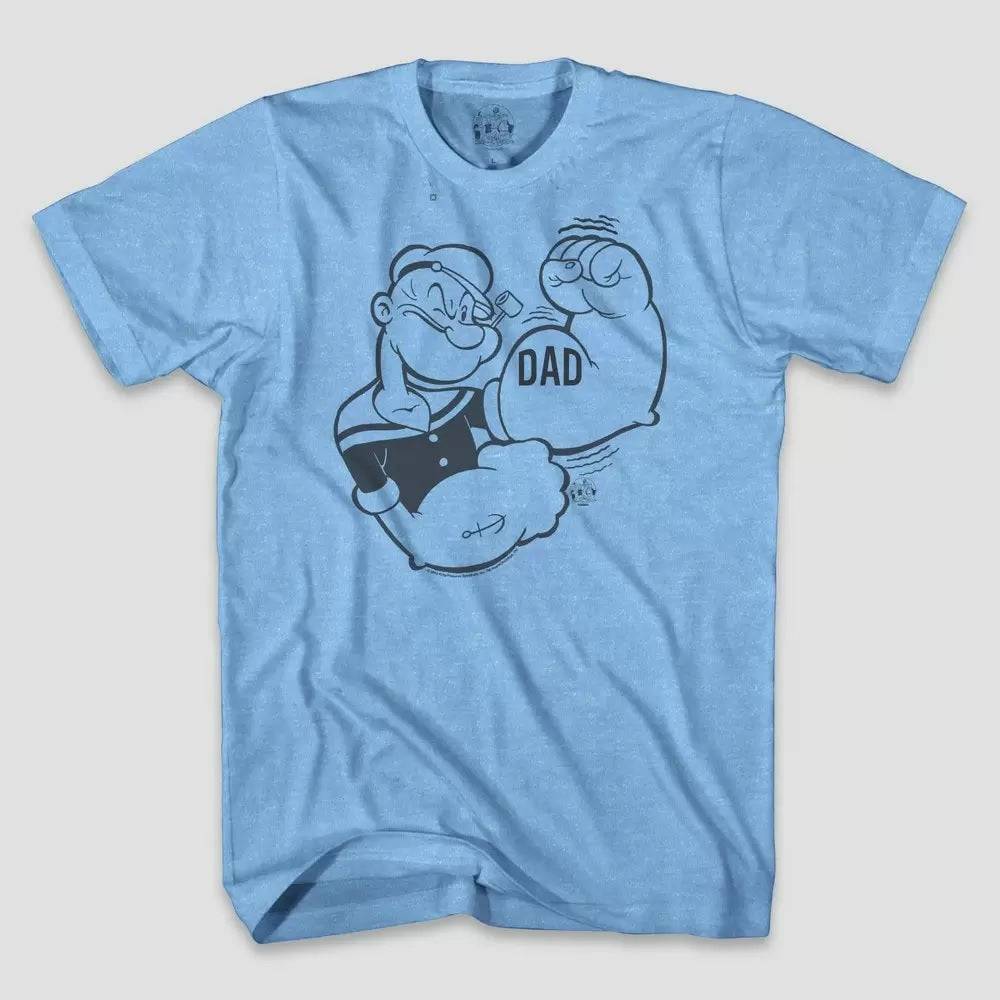 Men's Blue Heather Popeye Dad Father's Day Short Sleeve Graphic T-Shirt Tee