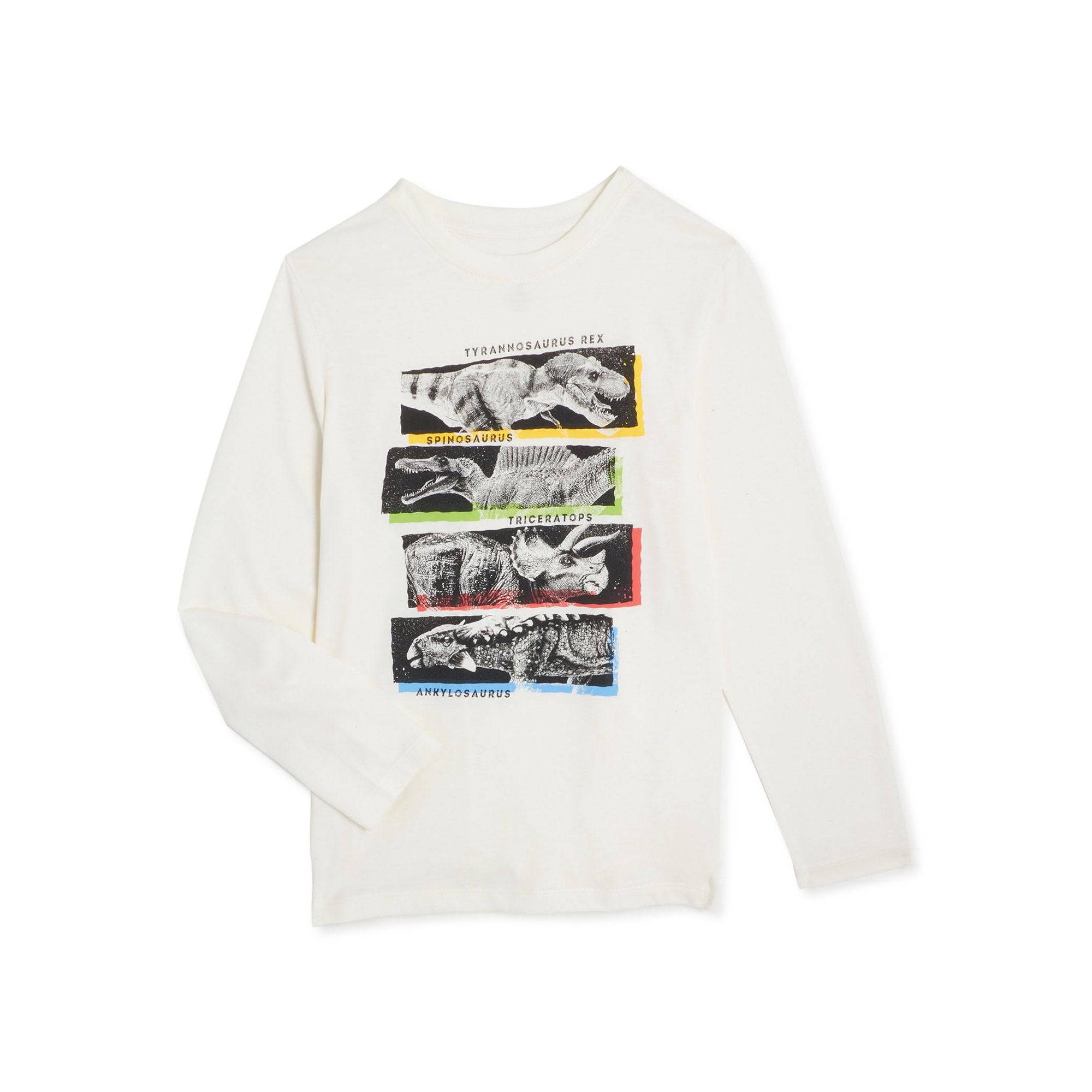 Boys’ Wonder Nation Dinosaur Graphic T-Shirt with Long Sleeves, Sizes 4-18 & Husky