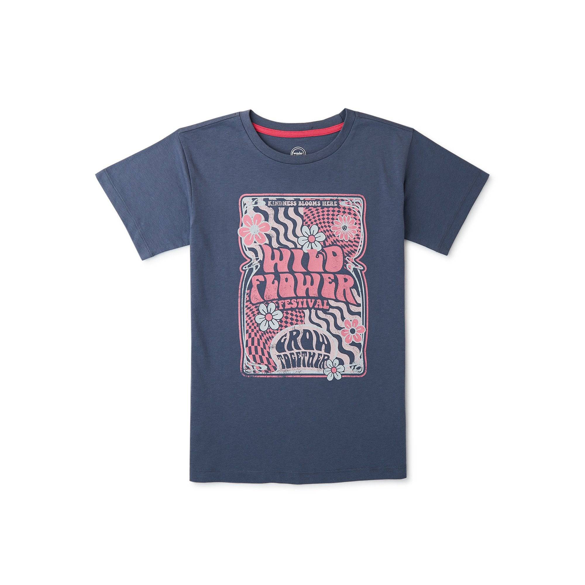 Wonder Nation Girls’ Wild Flower Festival T-Shirt with Short Sleeves