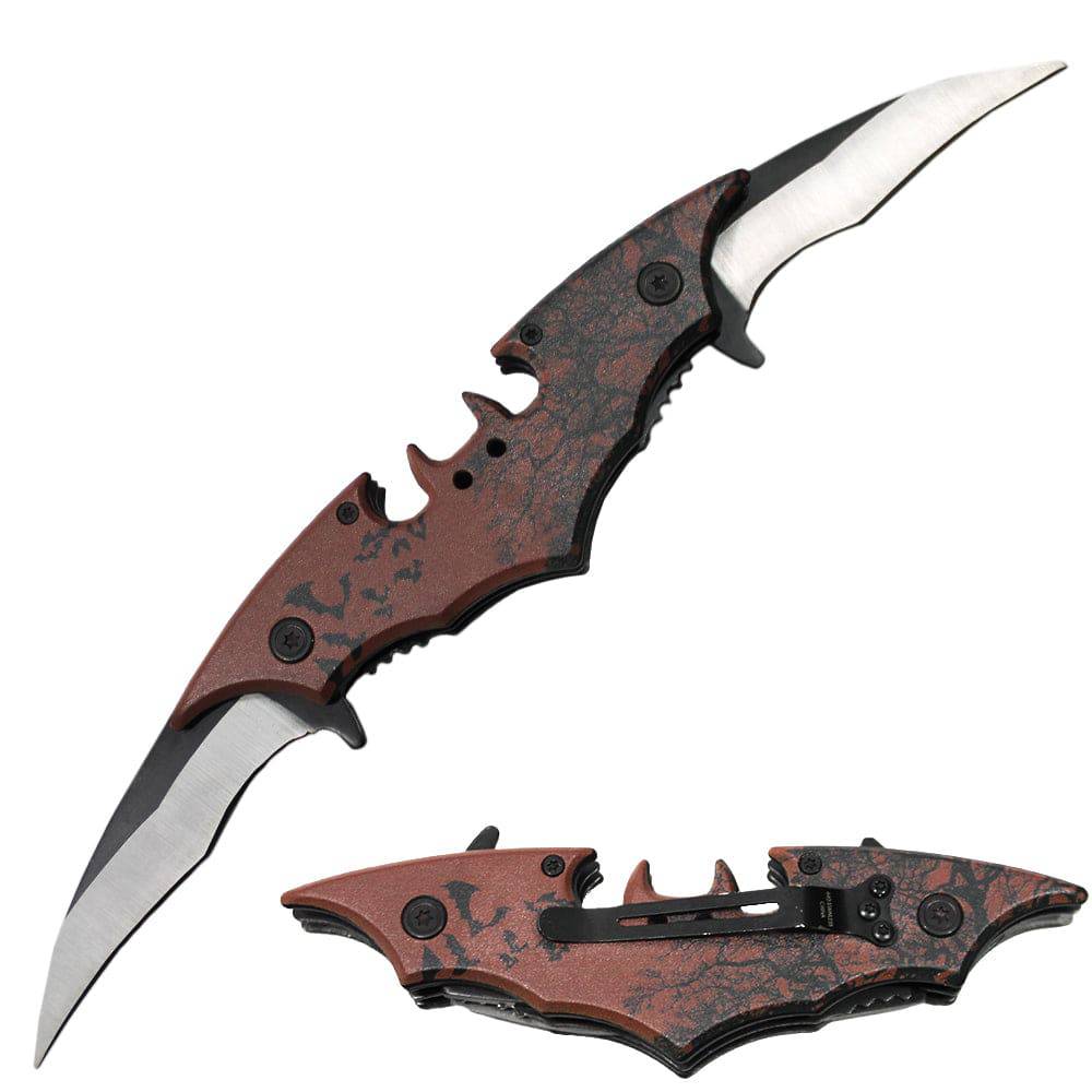 5.5 inch Folding Twin Blade Bat Knife Brown Pocket Folding Outdoor Camping Tool Multifunctional Fruit with