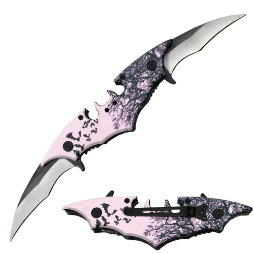 5.5 inch Folding Twin Blade Bat Knife Pink Pocket Folding Outdoor Camping Tool Multifunctional Fruit with