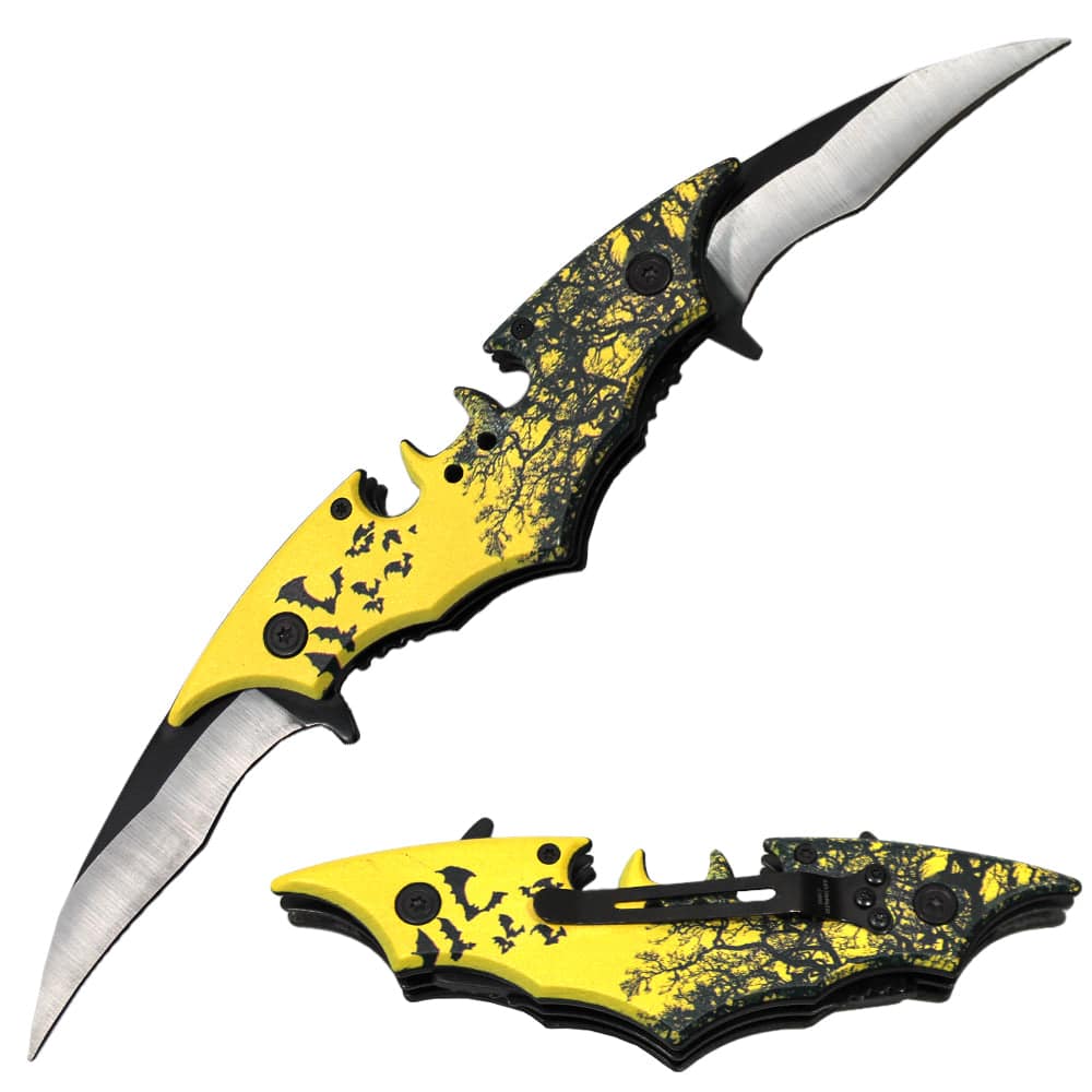 5.5 inch Folding Twin Blade Bat Knife Yellow Pocket Folding Outdoor Camping Tool Multifunctional Fruit with