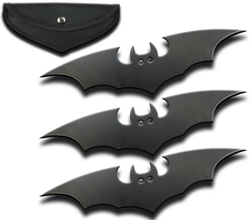 6 inch Bat Black Fixed Blade Knives 3 Piece Set with Sheath