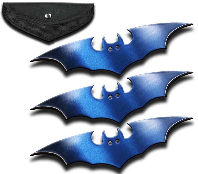 6 inch Bat Blue Fixed Blade Knives 3 Piece Set with Sheath