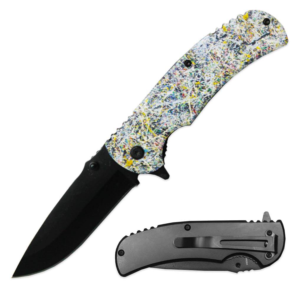 4.5" Contemporary Art Metal Handle Assist-Open Folding Knife