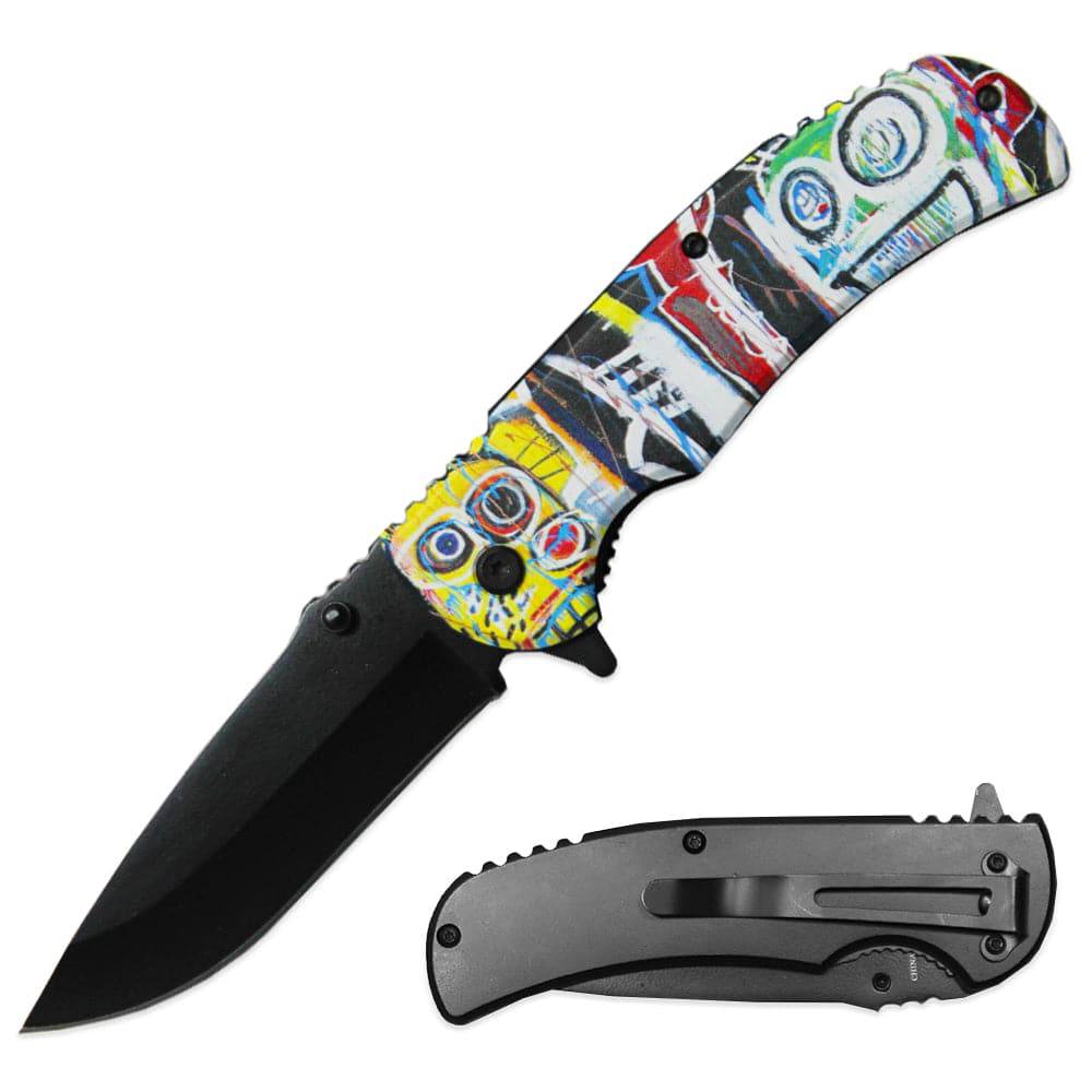 4.5" Contemporary Art Metal Handle Assist-Open Folding Knife