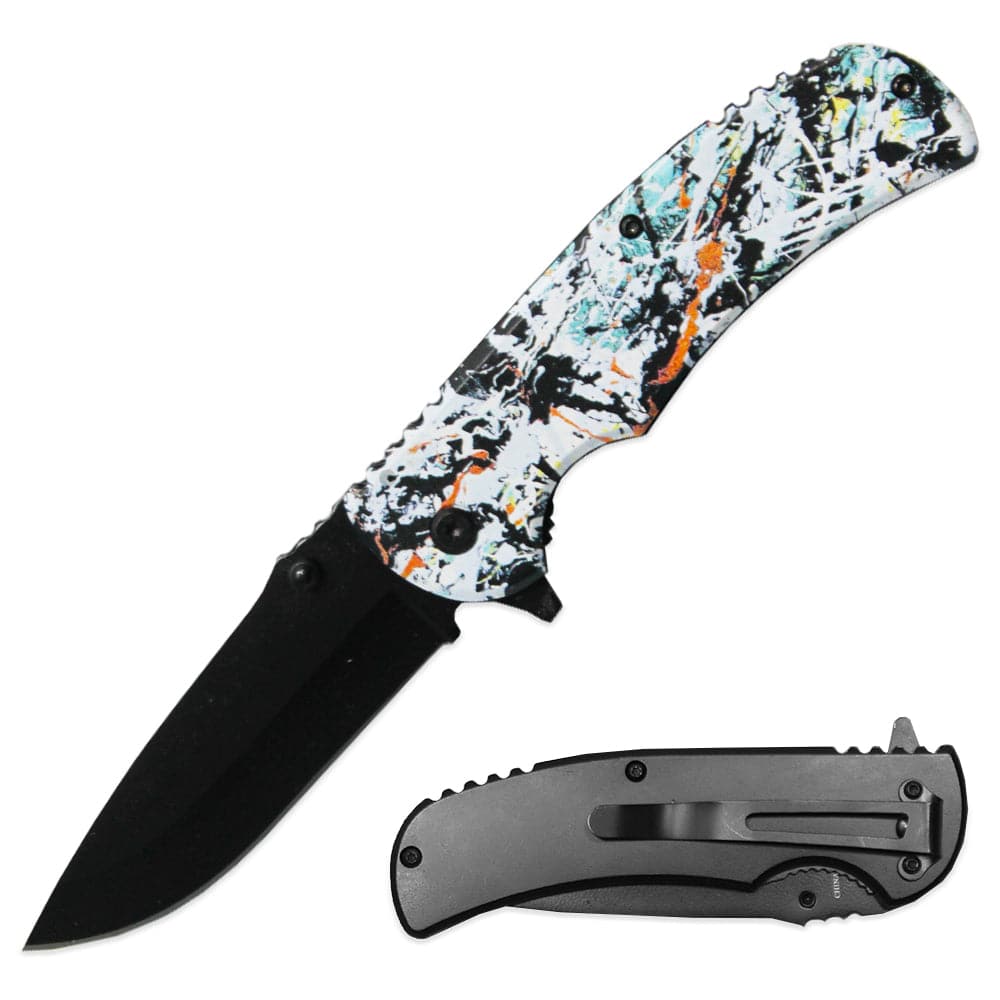 4.5" Contemporary Art Metal Handle Assist-Open Folding Knife