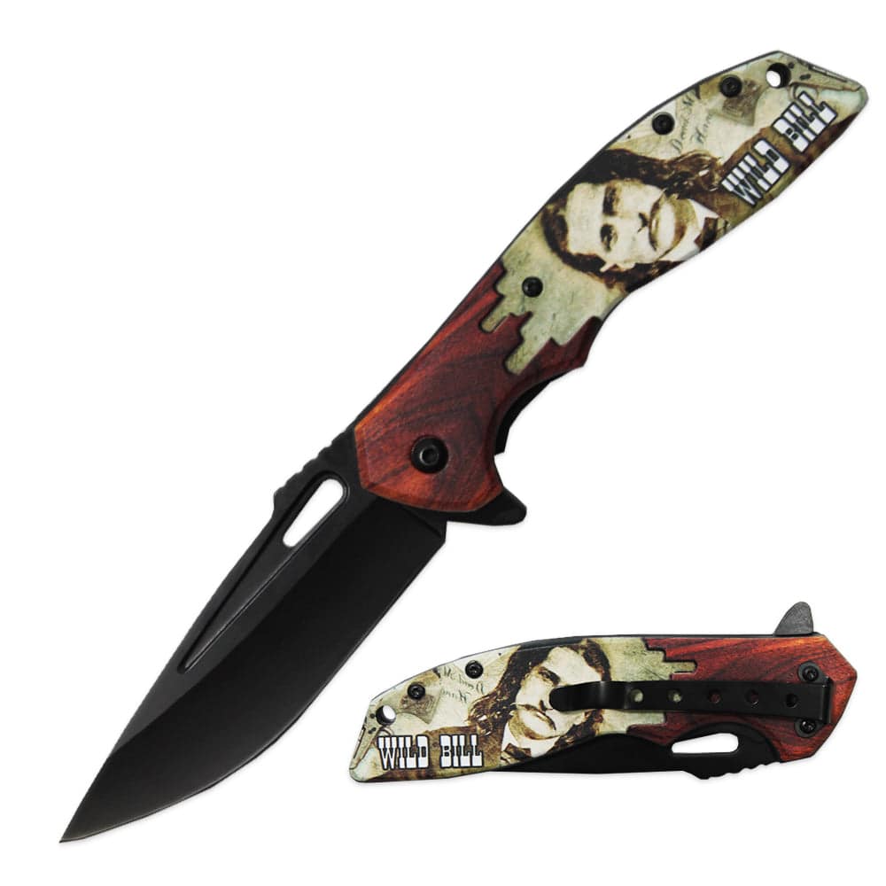 PK 3106-WB 4.75" Wild Bill Hickok Outdoor Camping Tool Multifunctional Fruit Folding Knife with Belt Clip