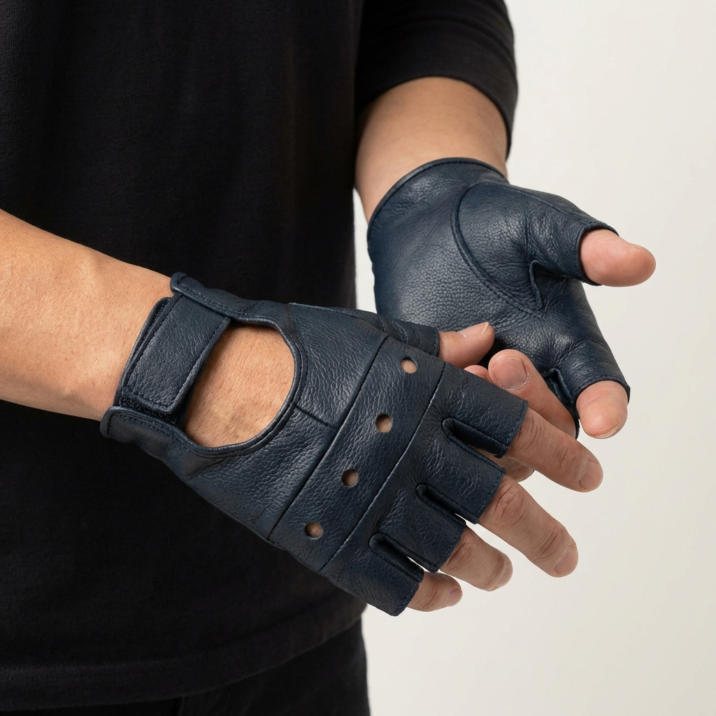 REX 307 Black Leather Weight Lifting Gloves - Short Finger Gym Gloves - view 2