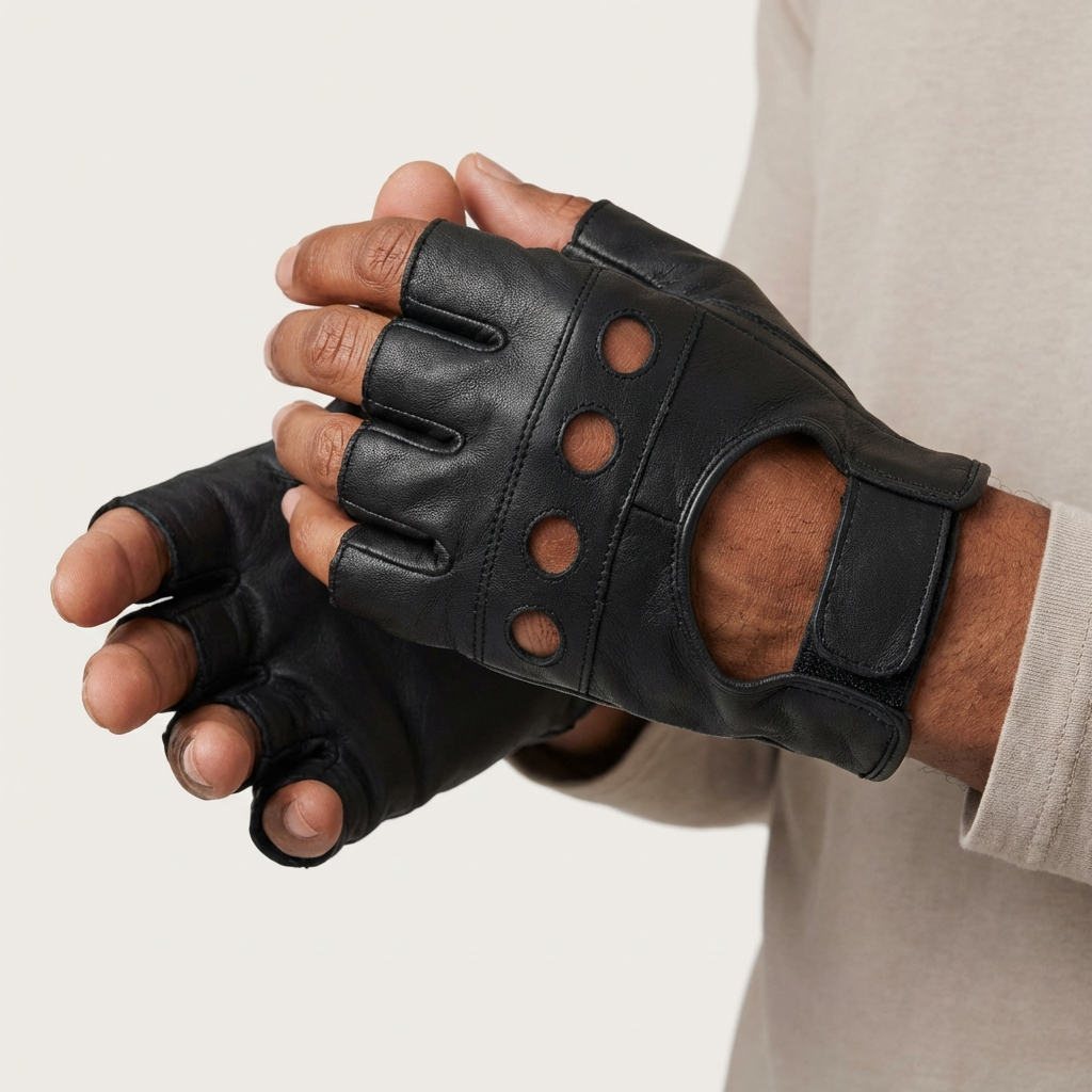 REX 307 Black Leather Weight Lifting Gloves - Short Finger Gym Gloves - view 5