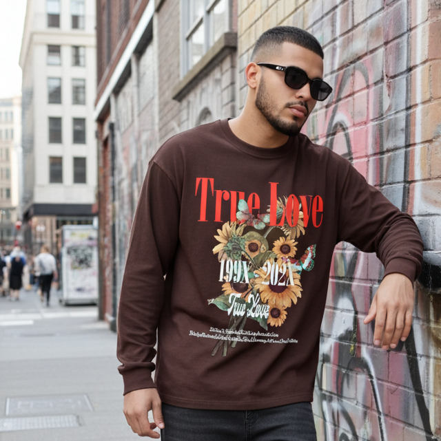 Men's Brown True Love Sunflower Graphic Long Sleeve T-Shirt - view 2