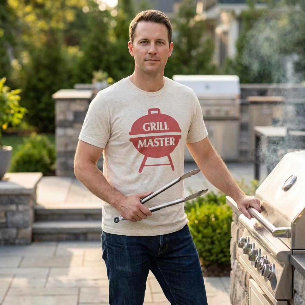 Men's Grill Master Graphic T-Shirt Retro BBQ Father's Day Tee - Heather Beige - view 3