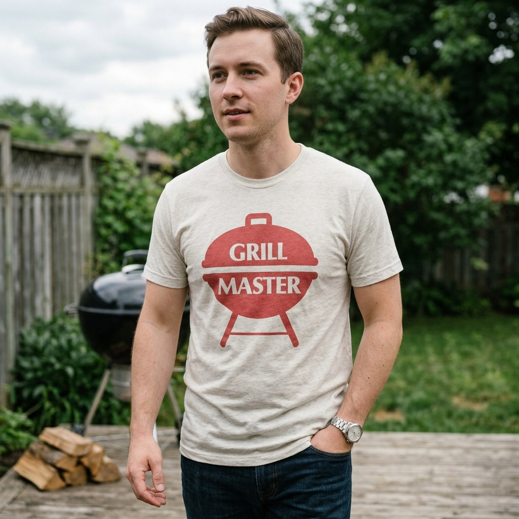 Men's Grill Master Graphic T-Shirt Retro BBQ Father's Day Tee - Heather Beige - view 4