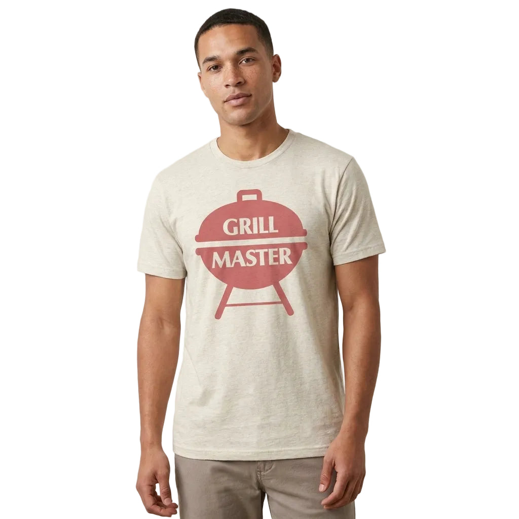 Men's Grill Master Graphic T-Shirt Retro BBQ Father's Day Tee - Heather Beige