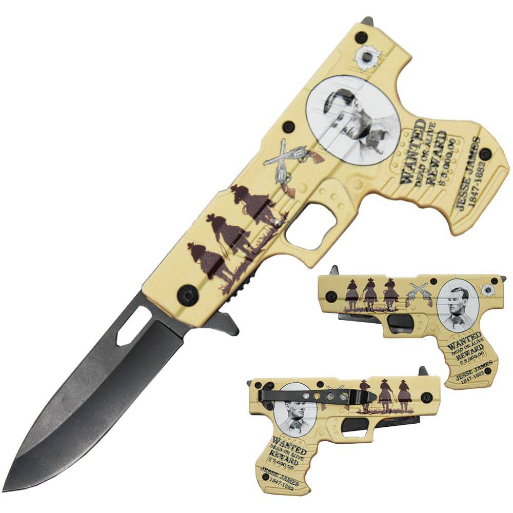 PT 1690-JJ 4.5 inch Jesse James Pistol Handle Outdoor Camping Tool Multifunctional Fruit Folding Knife with