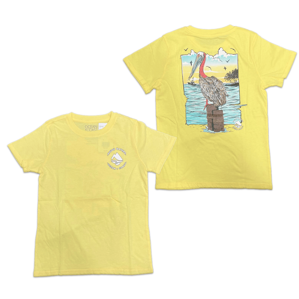 Boy’s Youth Yellow Ocean Coast Pelican Graphic T-Shirt Tee
