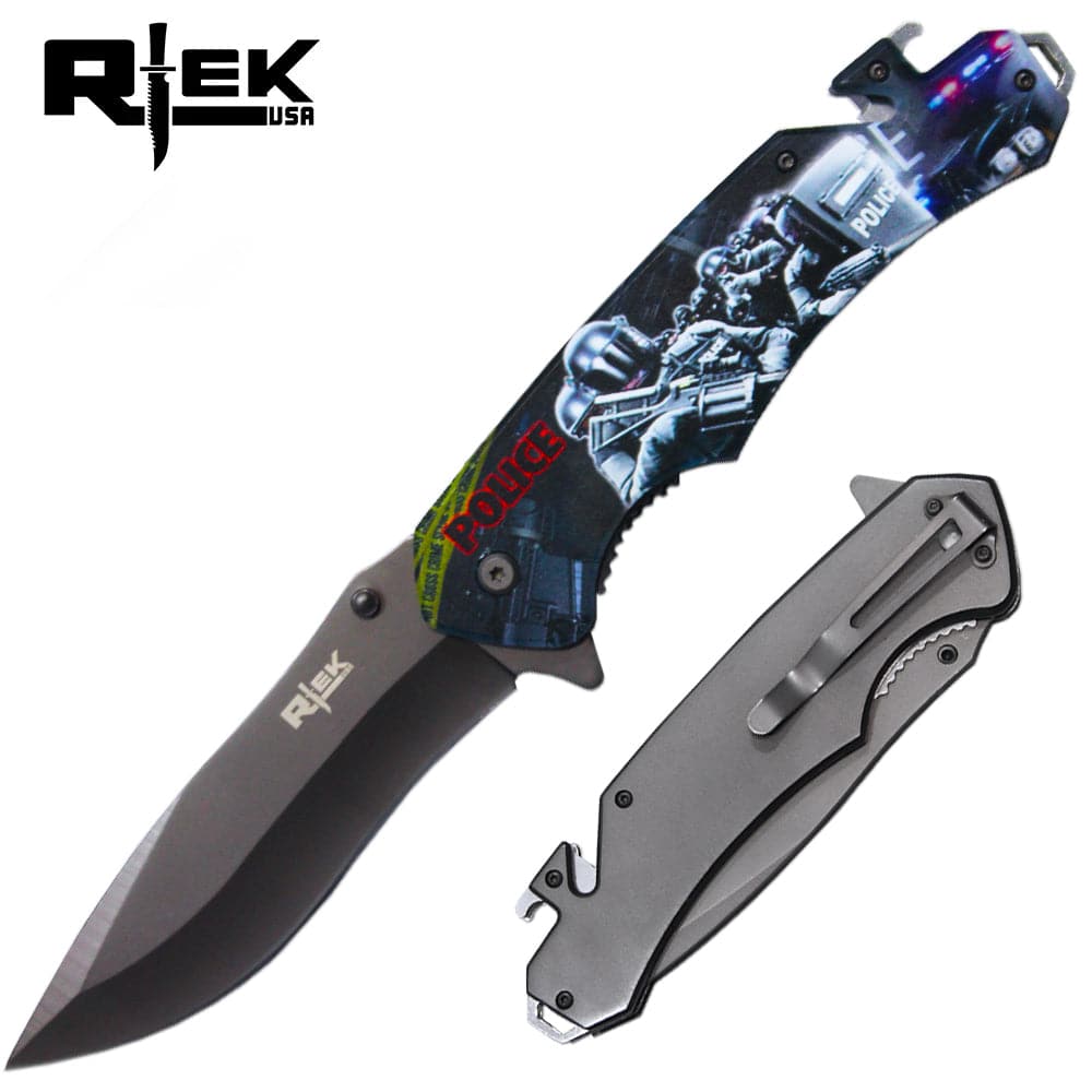 RT 6351-PO 6" Rtek Jumbo Tactical Serviceman Assist-Open Rescue Knife with Bottle Opener, Rope Cutter & Glass Breaker