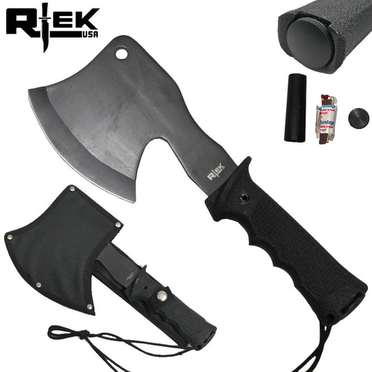 11" RTEK Black Survival Axe with Sheath & Survival Kit - Bladevip