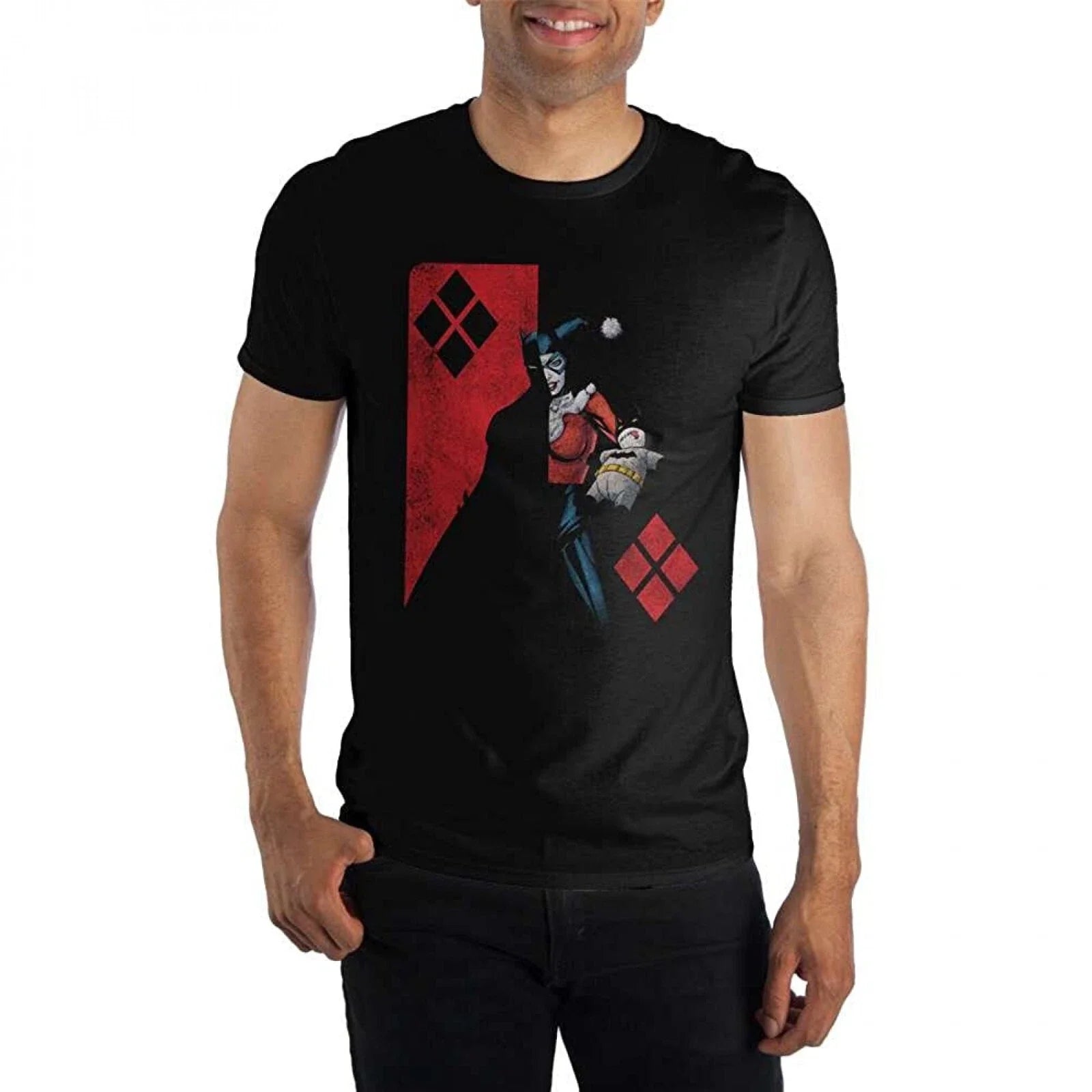 Men's DC Comics Half Harley Quinn Half Batman Graphic Tee T-Shirt