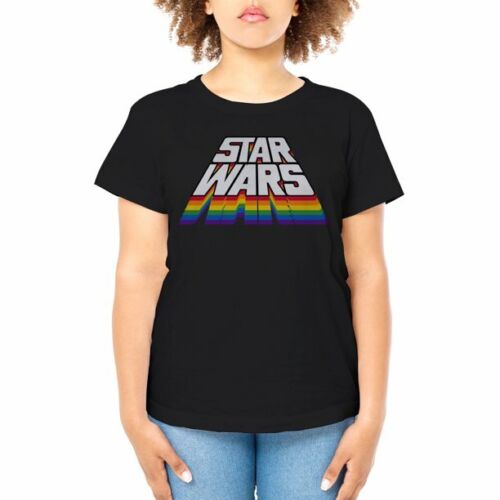 Women Junior's Black Star Wars Juniors' Rainbow Pride Stack Logo Short Sleeve T-Shirt Tee