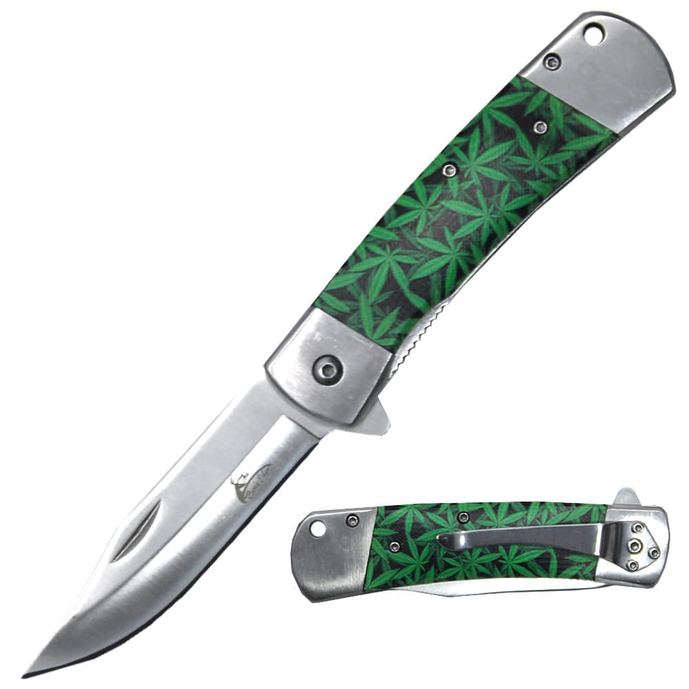 4.5" Leaf Pattern Handle Steel Bolster Assist-Open Folding Knife