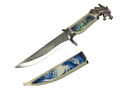 T 224840-DG 13 3/4 inch Medieval Dragon Dagger with Graphic Printed Scabbard