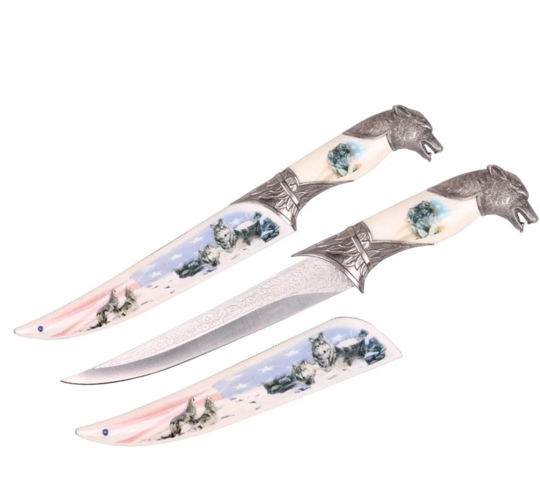 T 224851-1 13 3/4 inch Wolf Dagger with White Scabbard
