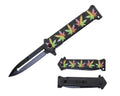 T 27018-14 4.5" Outdoor Camping Tool Multifunctional Fruit Knife - Rasta Marijuana Leaf Print Handle